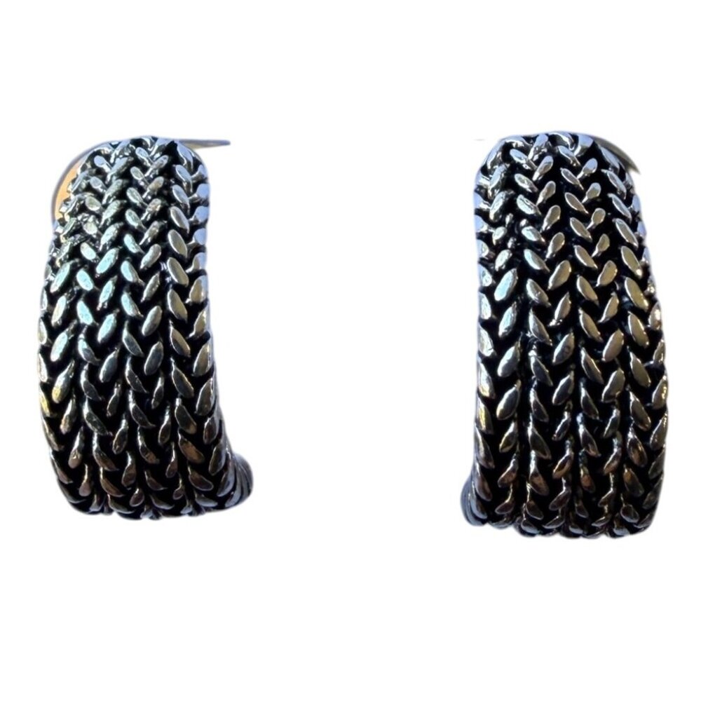 Y2K Silver Tone Braided Textured‎ Hoop Earrings 3/4" Nickel Free Hypoallergenic